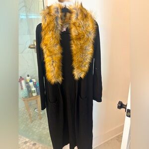 Lombardi Long Cardigan With Faux Fur Trim in Black